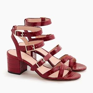 J. Crew Womens Olivia Black Ankle Strap Heels in Rich Scarlet